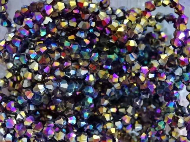 'Metallic Rainbow'   Electroplated 4mm Glass Bicone Beads