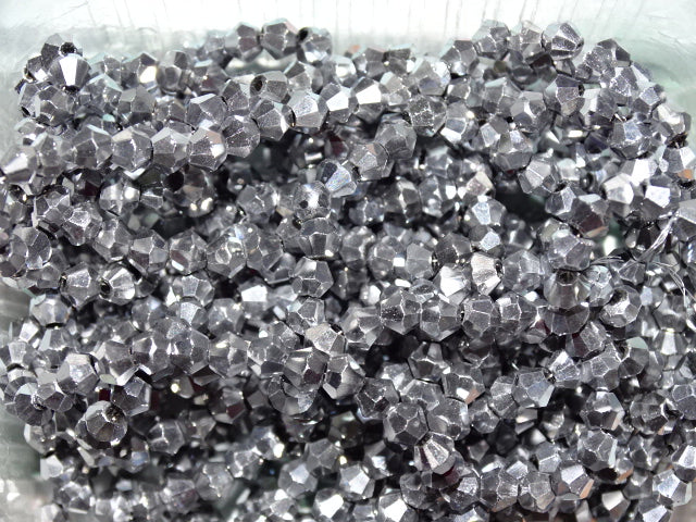 'Purest Silver'  Electroplated 4mm Glass Bicone Beads