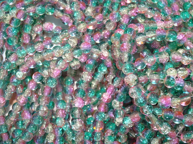 'Hummingbird'  3 Toned Crackle Glass Beads  6mm
