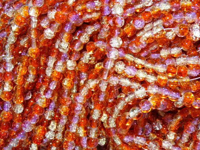 'Barley Sugar'  3 Toned Crackle Glass Beads   6mm