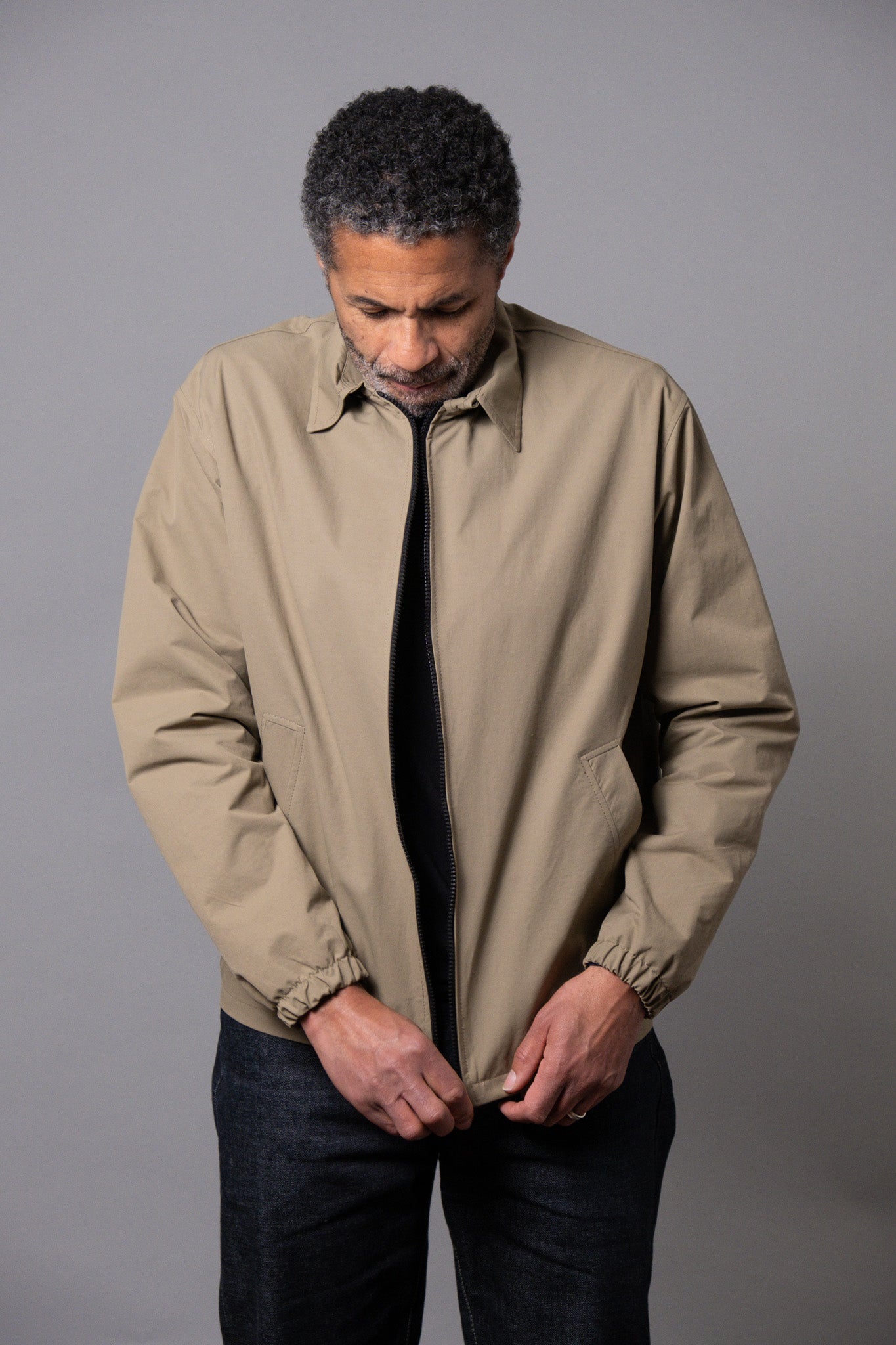 White Zip Jacket - Khaki Showerproof