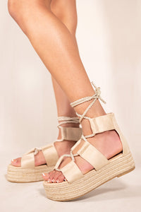 PEYTON ROPE LACE UP FLATFORMS WITH CHUNKY STRAPS IN IVORY CREAM SUEDE
