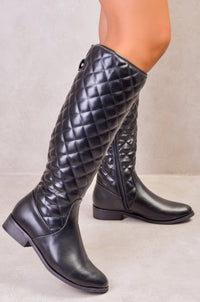 CLOUD QUILTED CALF BOOTS WITH DIAMOND DETAILING IN BLACK FAUX LEATHER