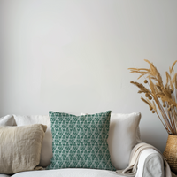 Dark Green Triangle Pattern Cushion – Modern Geometric Cotton Cushion Cover