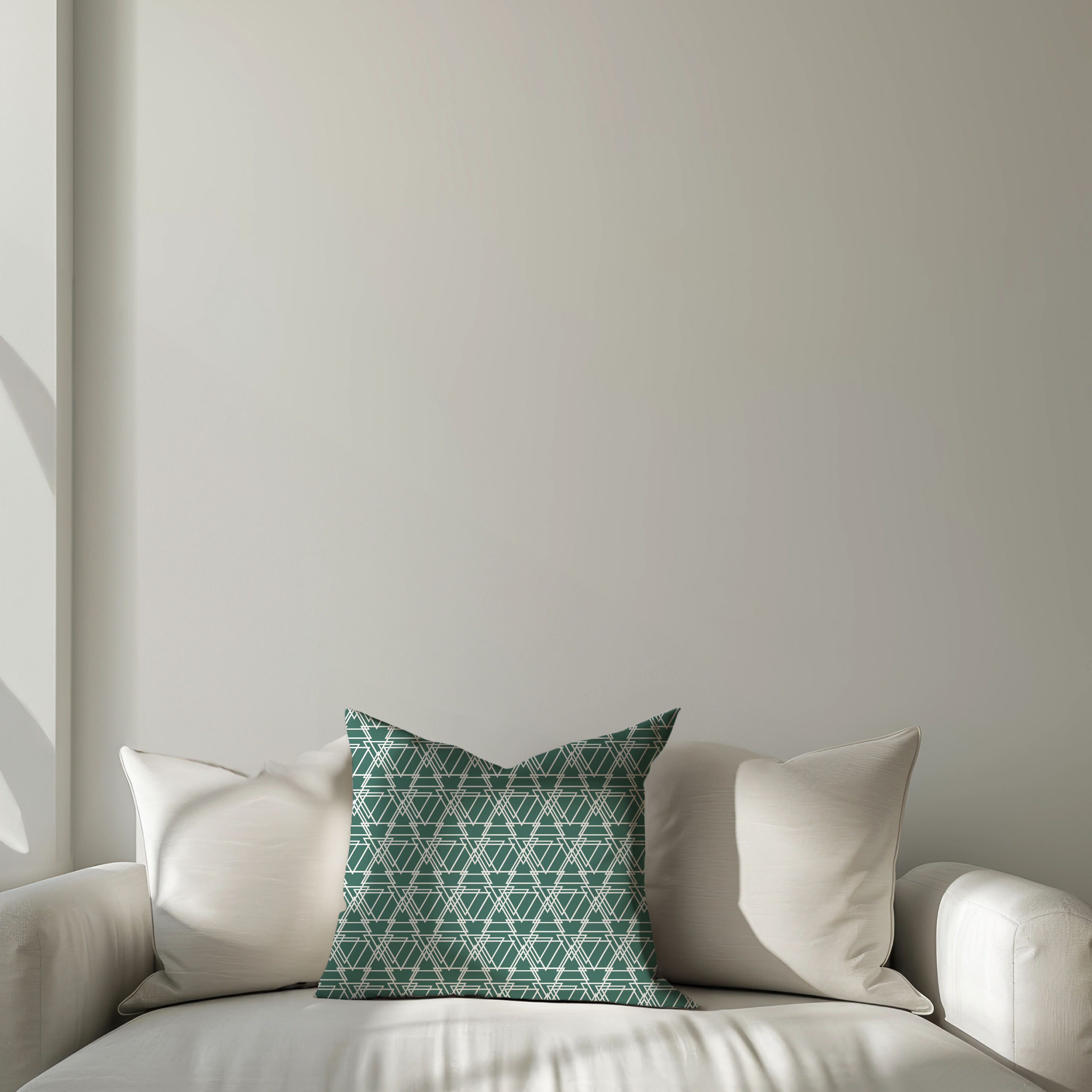 Dark Green Triangle Pattern Cushion – Modern Geometric Cotton Cushion Cover
