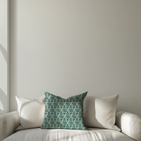 Dark Green Triangle Pattern Cushion – Modern Geometric Cotton Cushion Cover