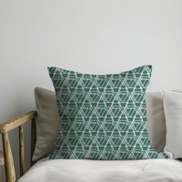 Dark Green Triangle Pattern Cushion – Modern Geometric Cotton Cushion Cover