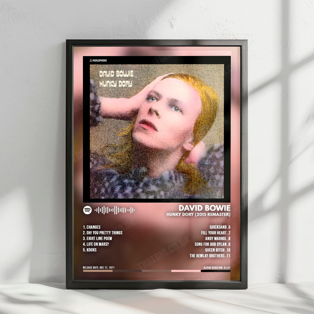 David Bowie "Hunky Dory" Album Cover Poster - with Complete Tracklist