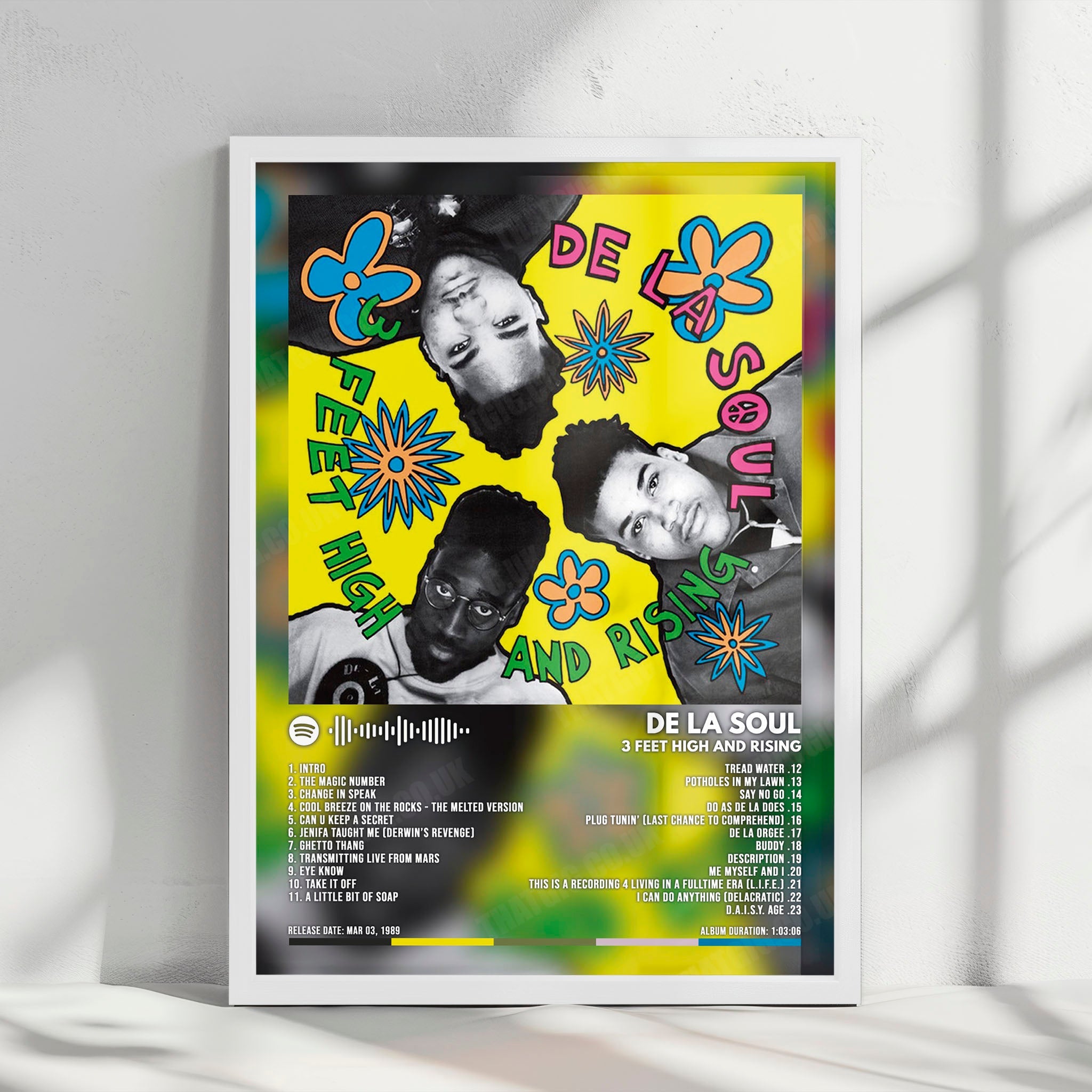 De La Soul "3 Feet High and Rising" Album Cover Poster - with Complete Tracklist