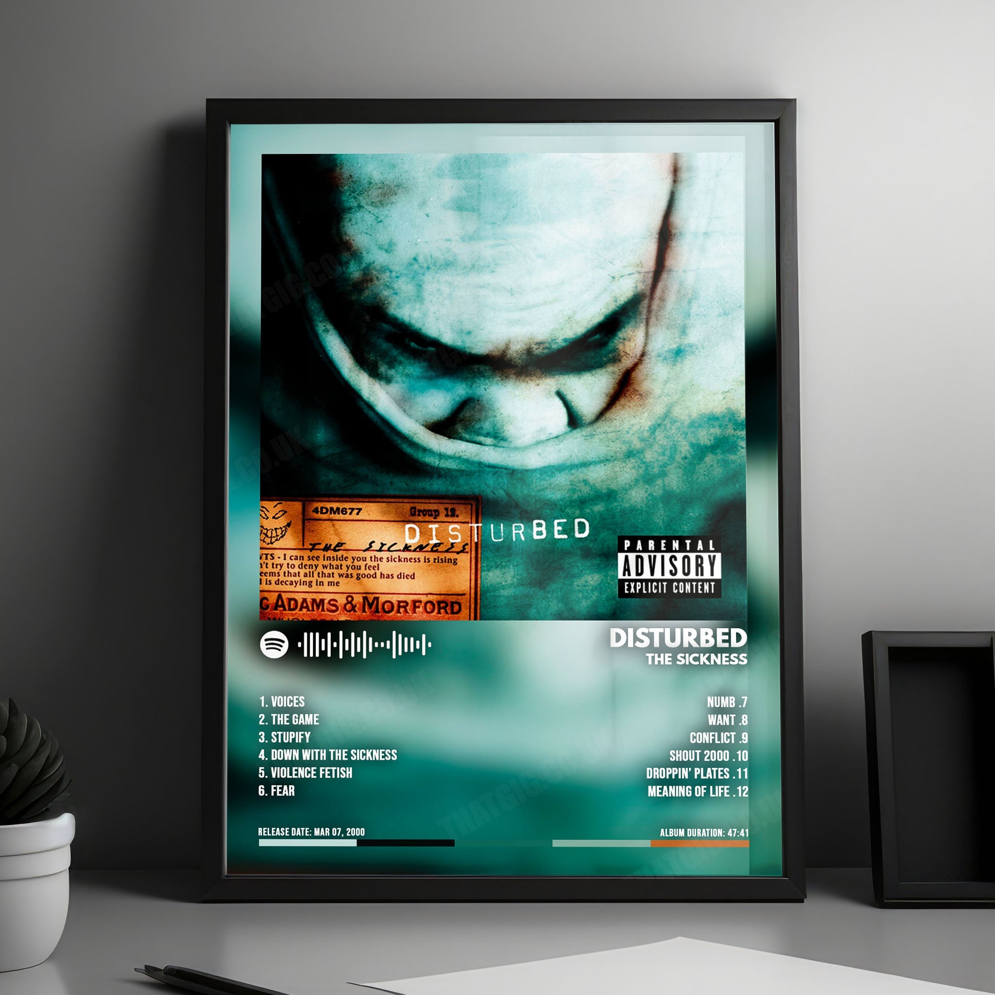 Disturbed "The Sickness  " Album Cover Poster - with Complete Tracklist