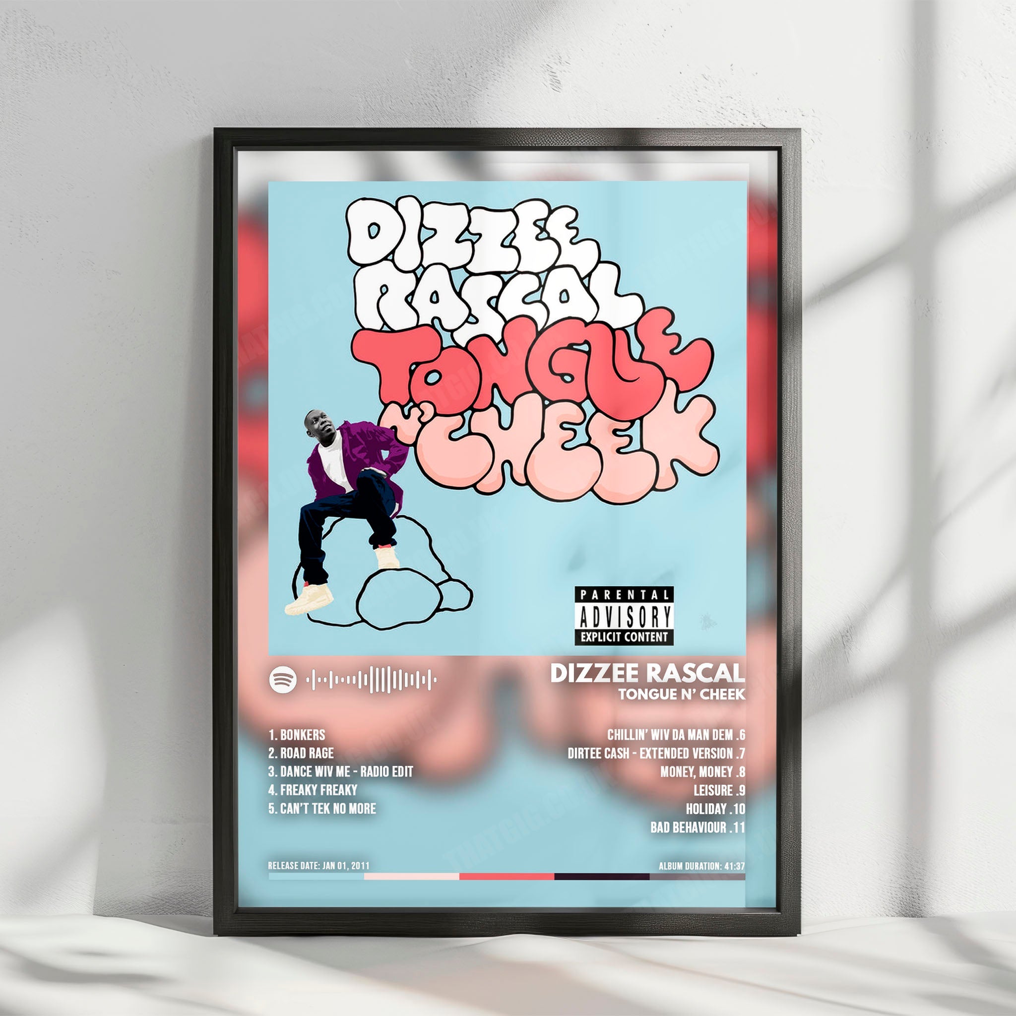 Dizzee Rascal "Tongue N' Cheek" Album Cover Poster - with Complete Tracklist