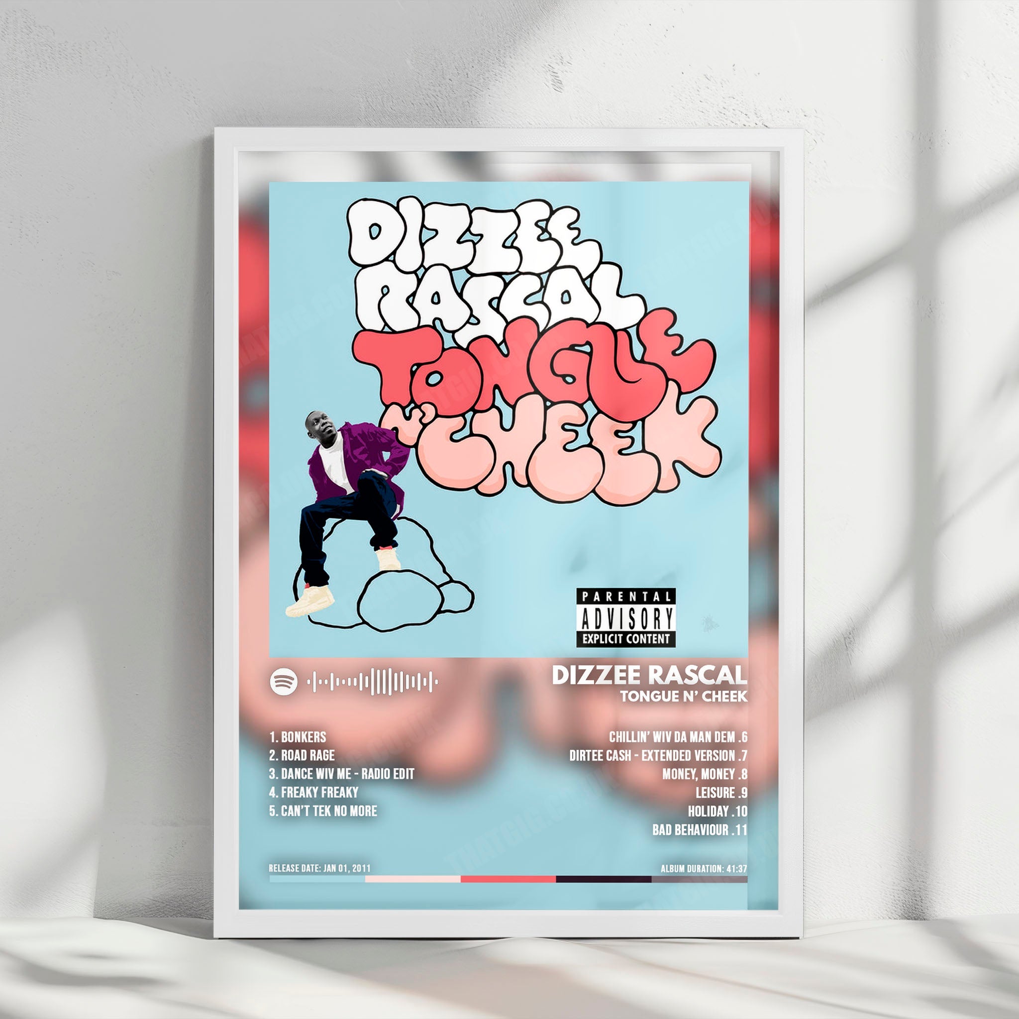 Dizzee Rascal "Tongue N' Cheek" Album Cover Poster - with Complete Tracklist