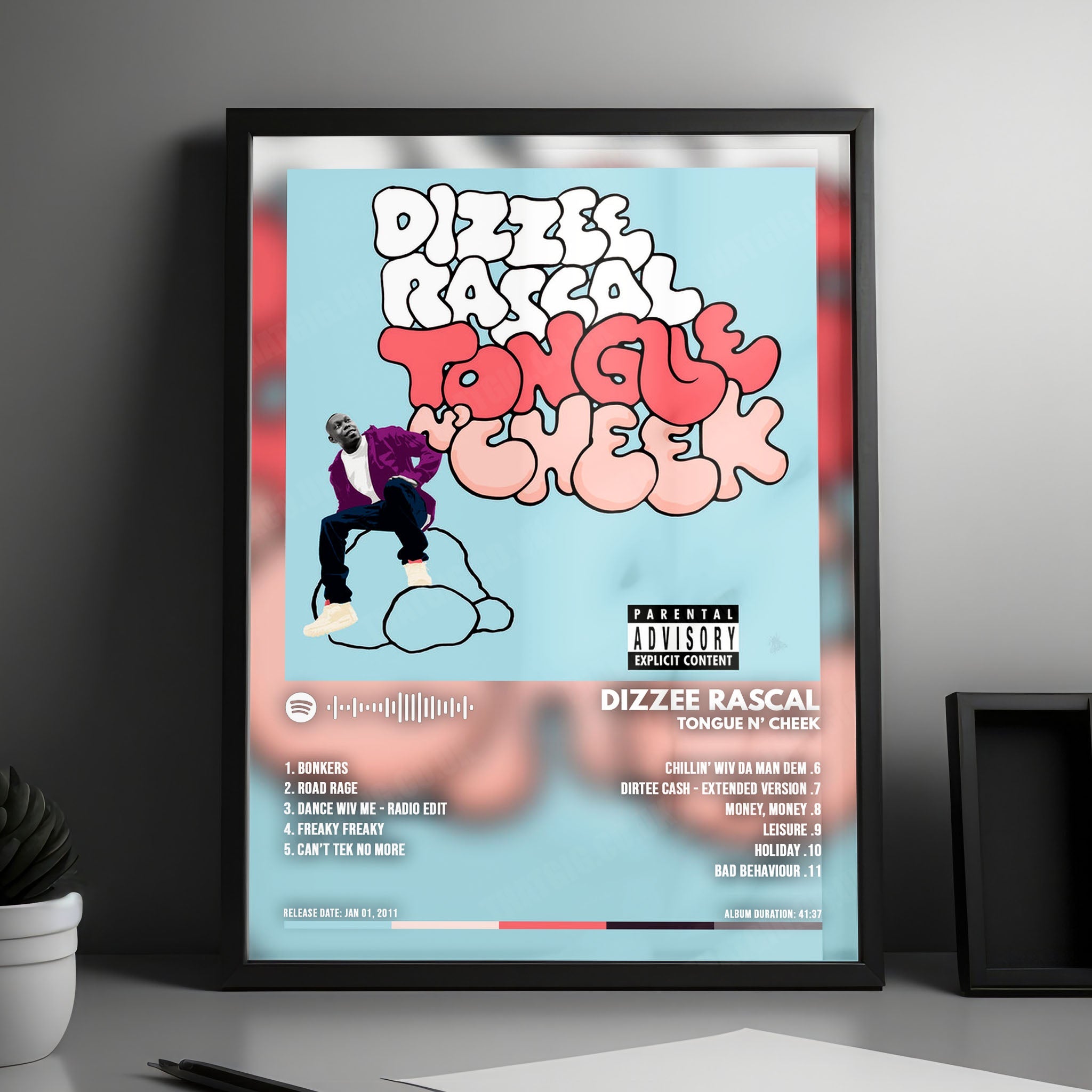 Dizzee Rascal "Tongue N' Cheek" Album Cover Poster - with Complete Tracklist