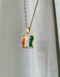 Ivory Coast Flag Map Necklace - Gold