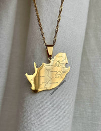 South Africa Engraved Map Necklace - Gold
