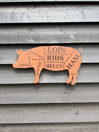 Metal Butchers Cuts Pig Sign