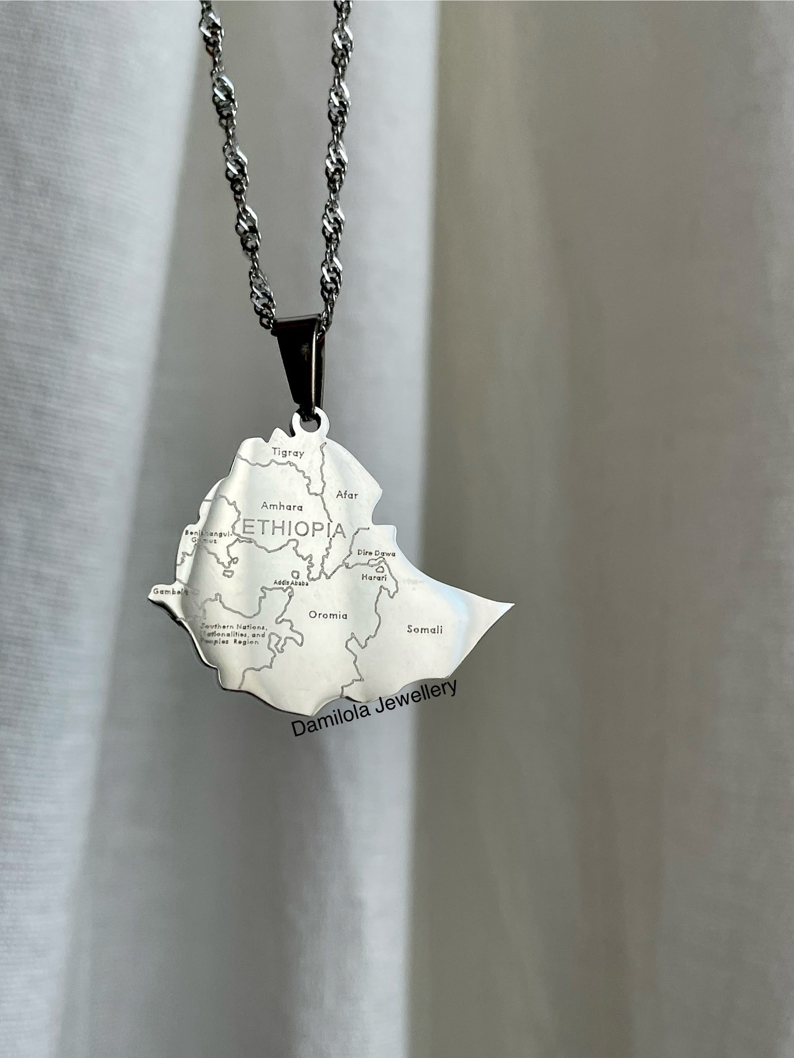 Ethiopia Engraved Map Necklace