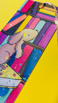 Library Bunny Rainbow Holographic Bookmark