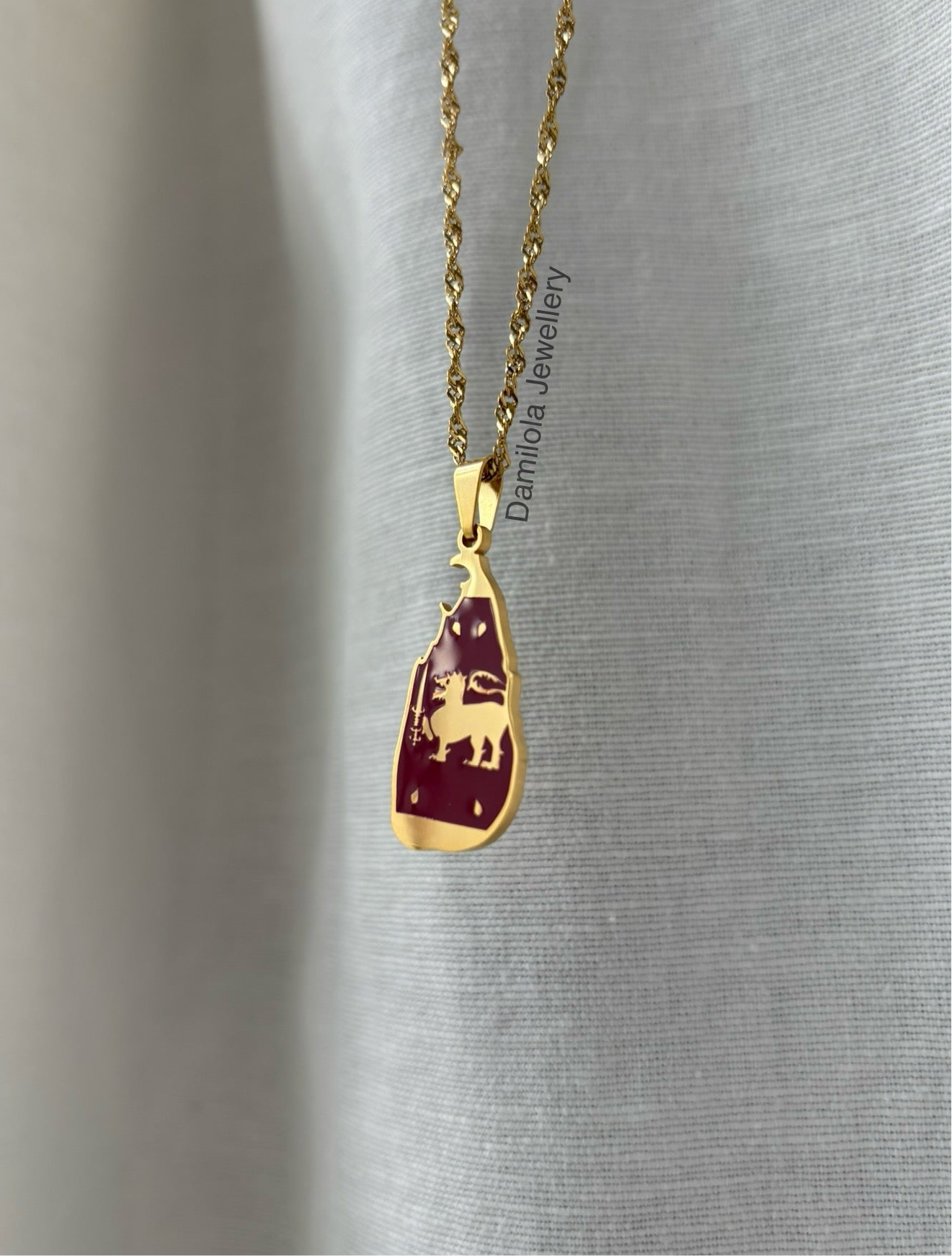Sri Lanka Flag Map Necklace - Gold
