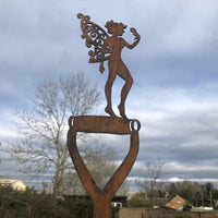 Rusty Metal Fairy On A Spade Garden Decortaion