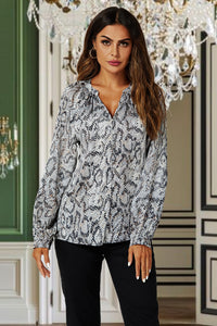 Satin Snake Print long sleeve Blouse Top In Grey