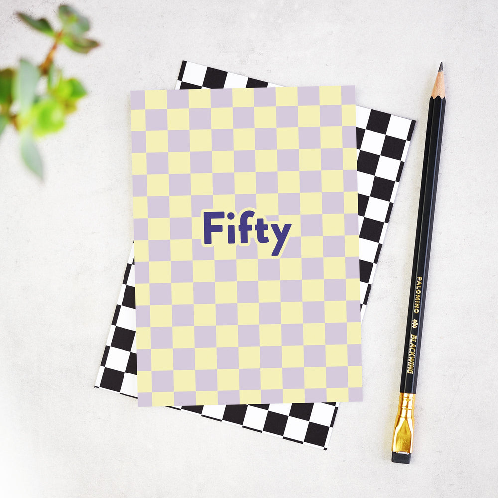 Fifty Checkerboard 50th Birthday Card - Vibrant Design for a Memorable Celebration