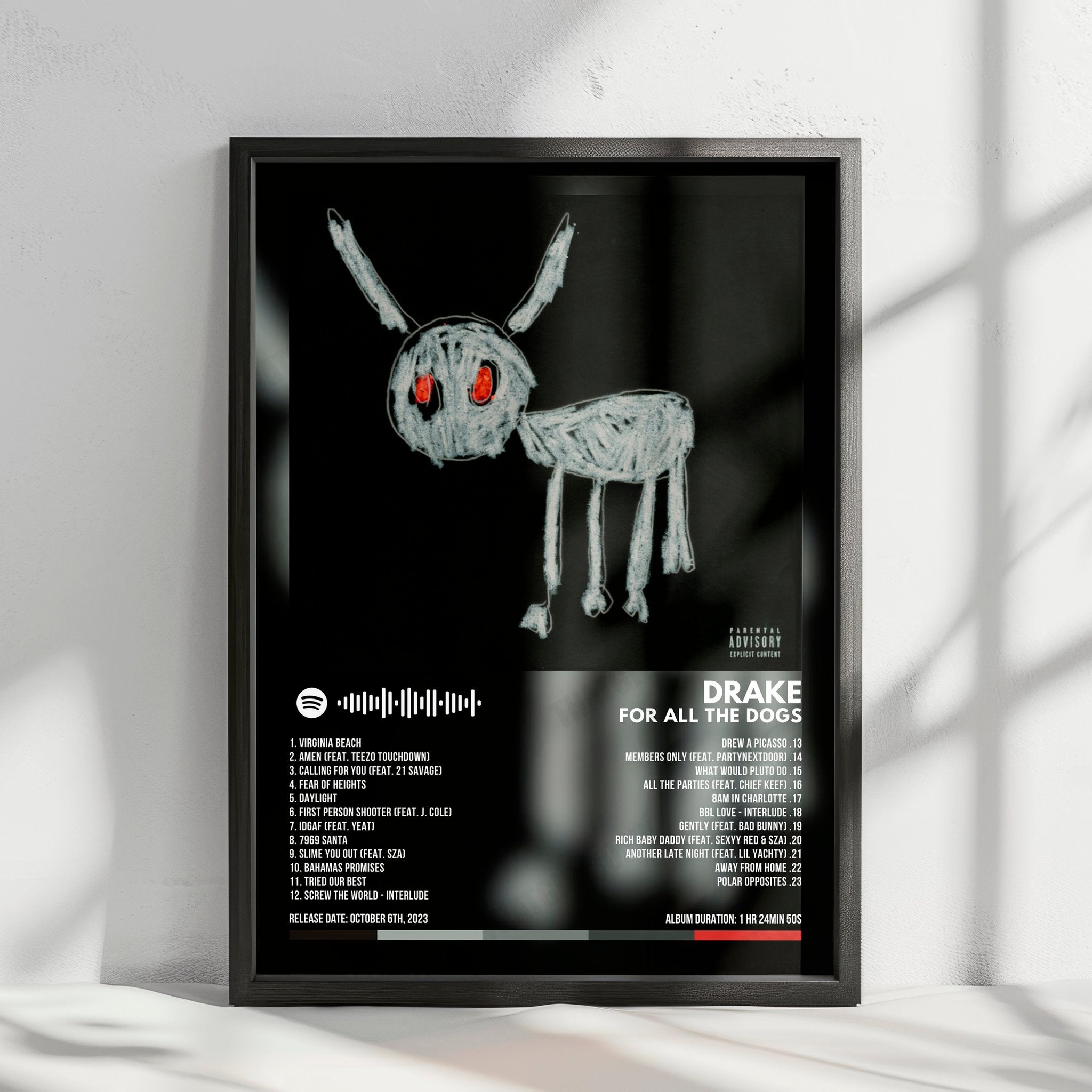 Drake "For All The Dogs" Album Cover Poster - with Complete Tracklist