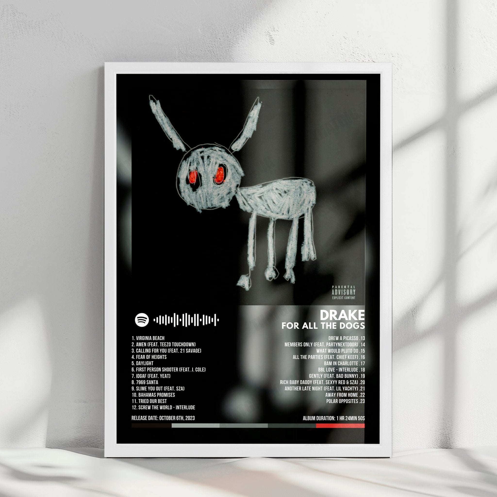 Drake "For All The Dogs" Album Cover Poster - with Complete Tracklist