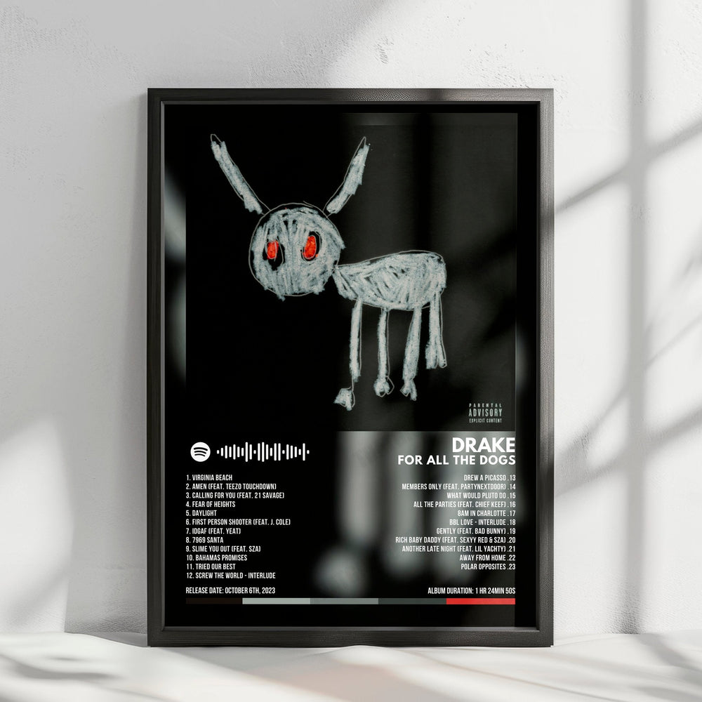 Drake "For All The Dogs" Album Cover Poster - with Complete Tracklist