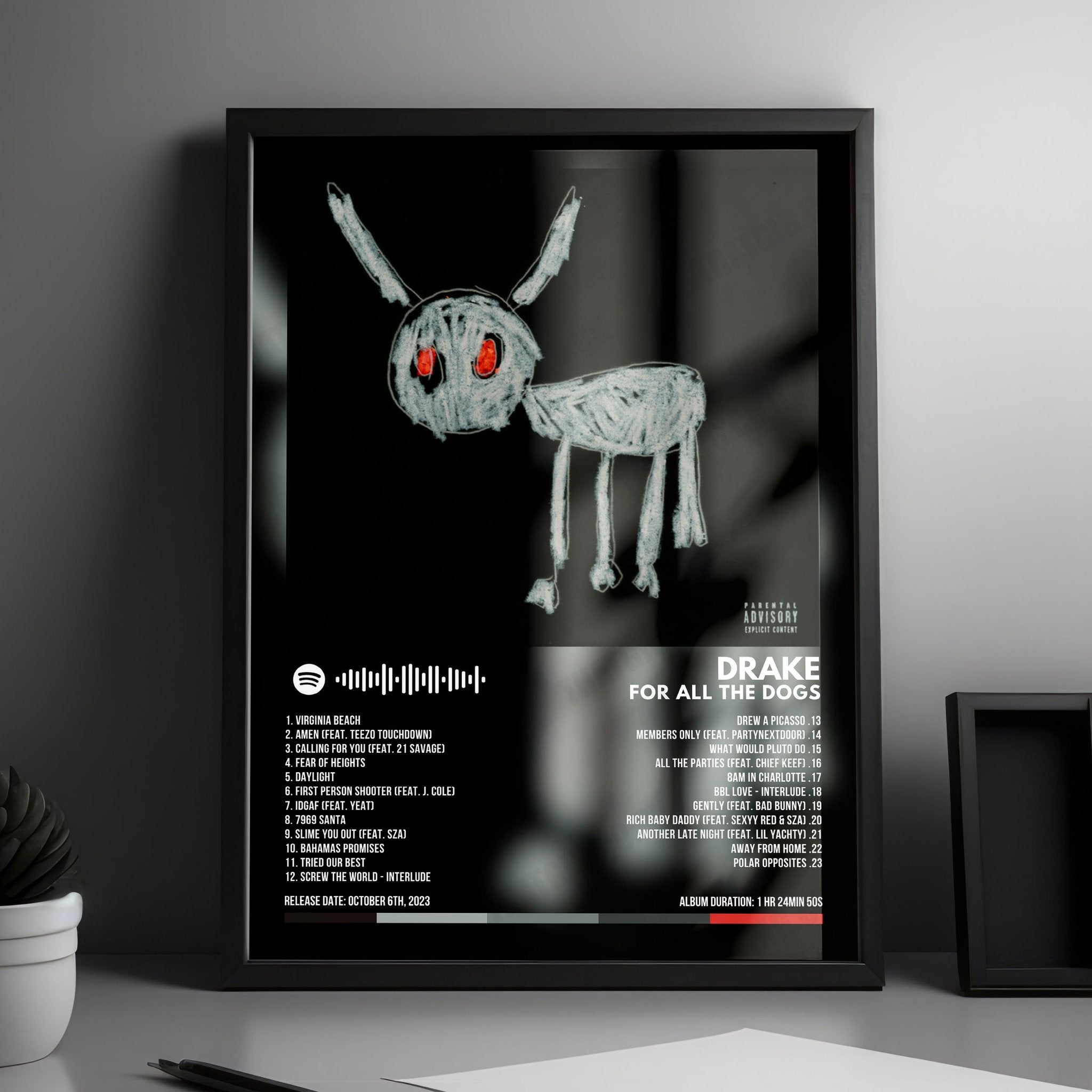 Drake "For All The Dogs" Album Cover Poster - with Complete Tracklist