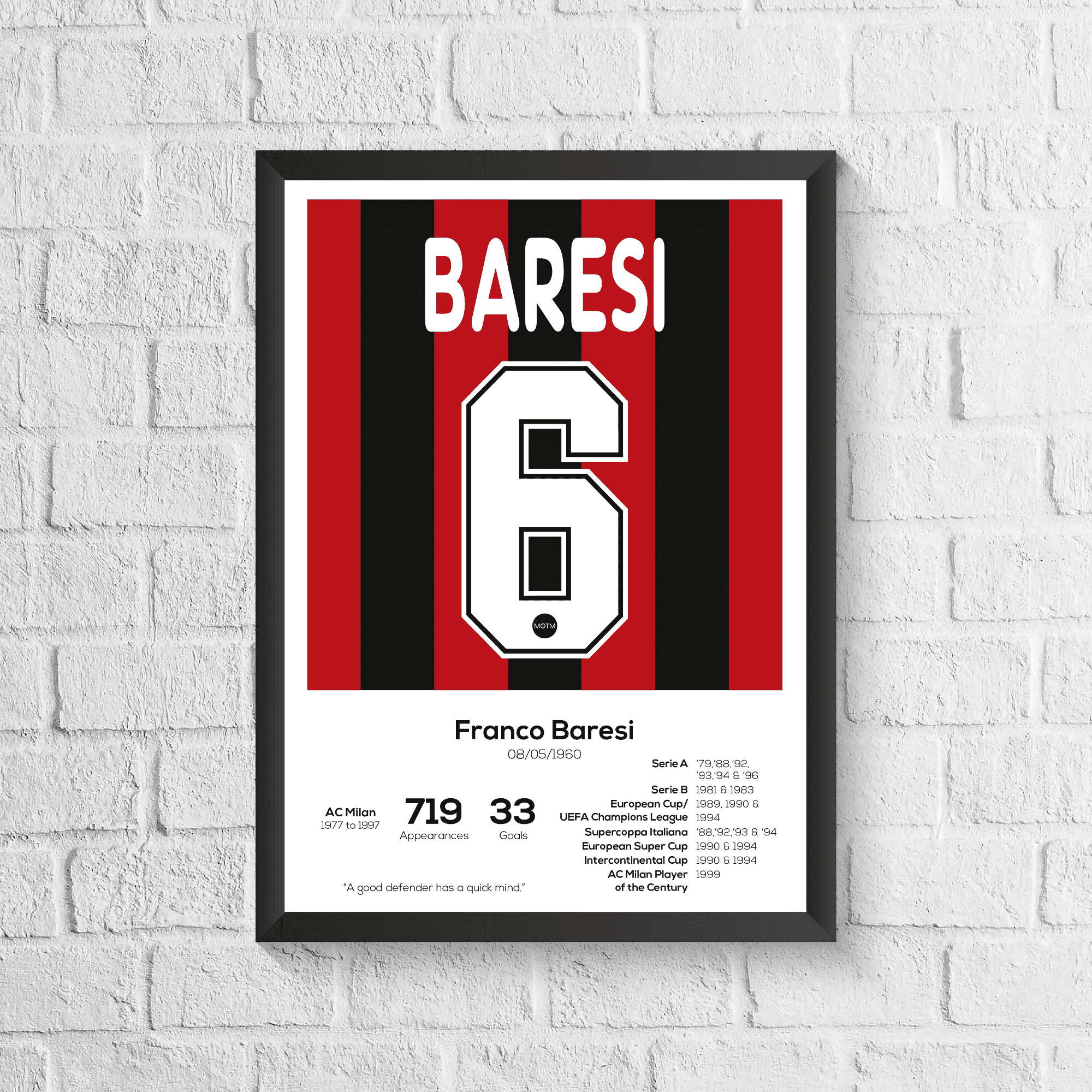 Franco Baresi Legend Stats Football Print
