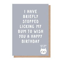 Licking My Bum Birthday Card for Cat Lovers