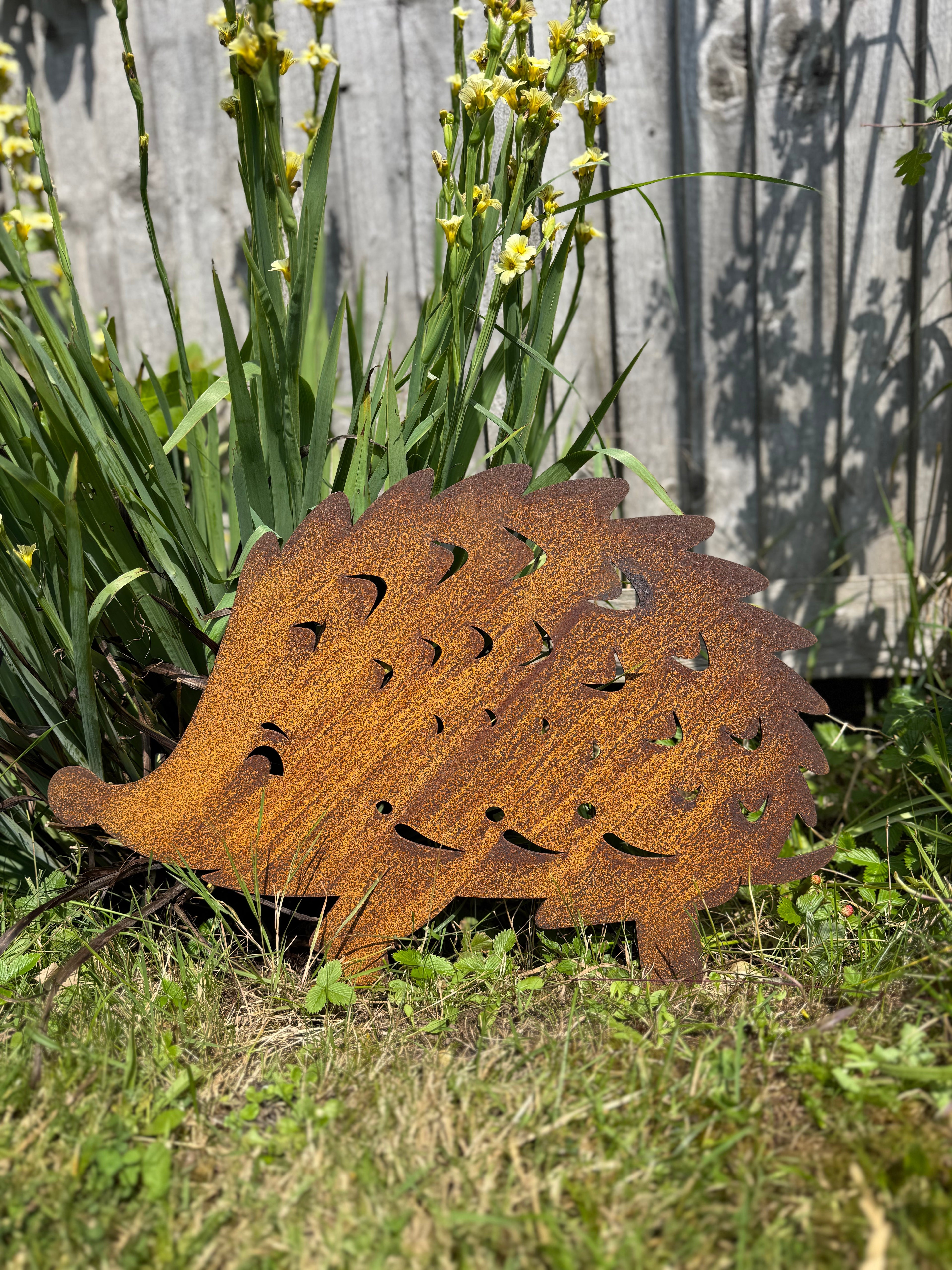 Garden Hedgehog Decoration , Rusty Metal Hedgehog / Garden Lawn Decor / Garden Ornament / Garden Feature Designed and made by us RW NORFOLK