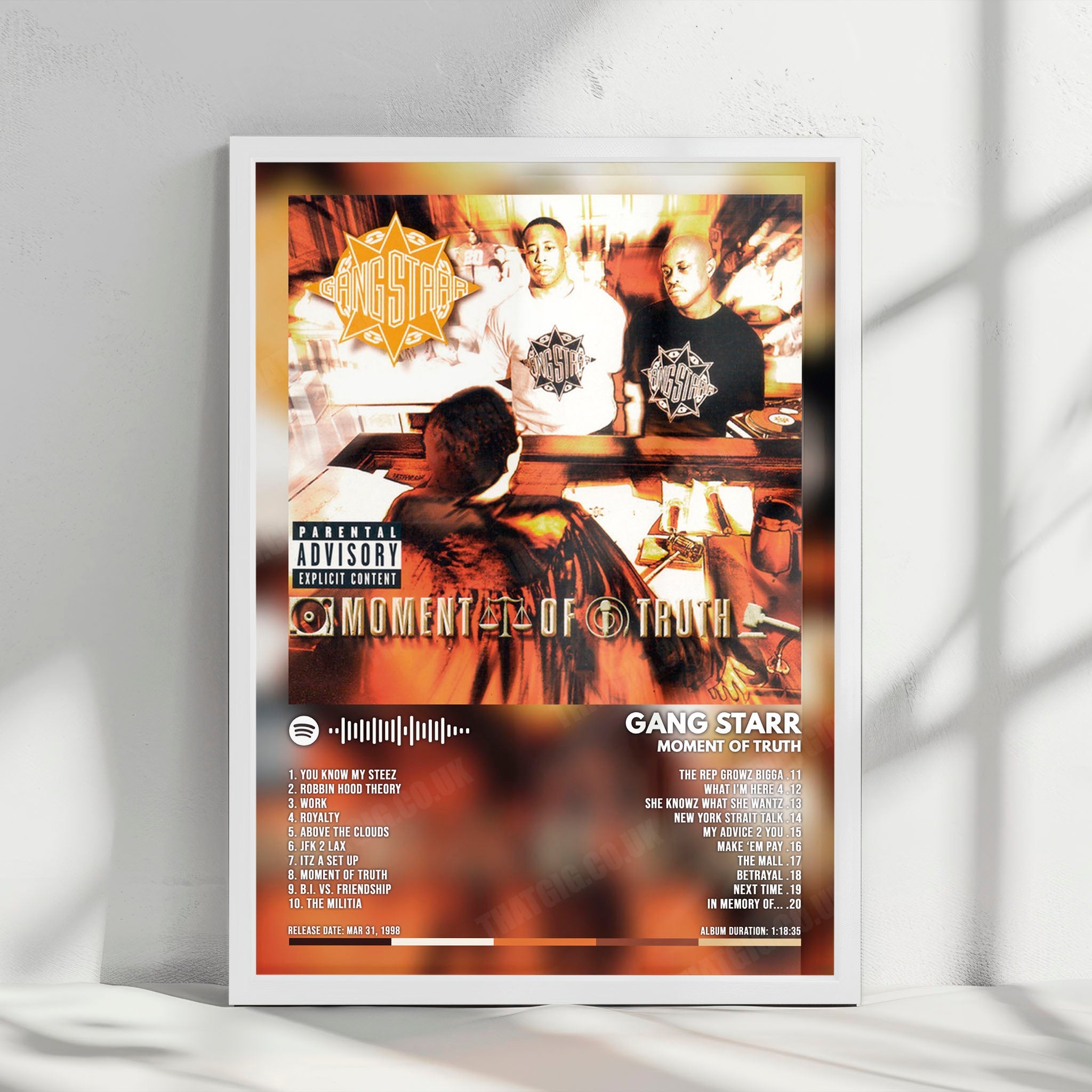 Gang Starr "Moment of Truth" Album Cover Poster - with Complete Tracklist