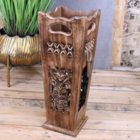 Gangotri Wooden Umbrella Stand Mango Wood Leaf Jali Design