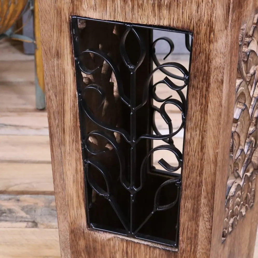 Gangotri Wooden Umbrella Stand Mango Wood Leaf Jali Design