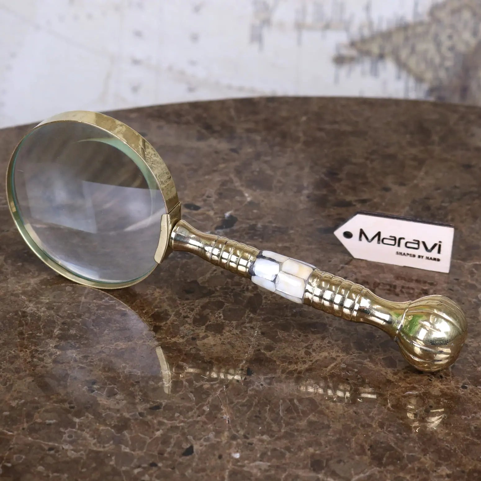 Garo Brass Magnifying Glass Mother of Pearl Vintage Style