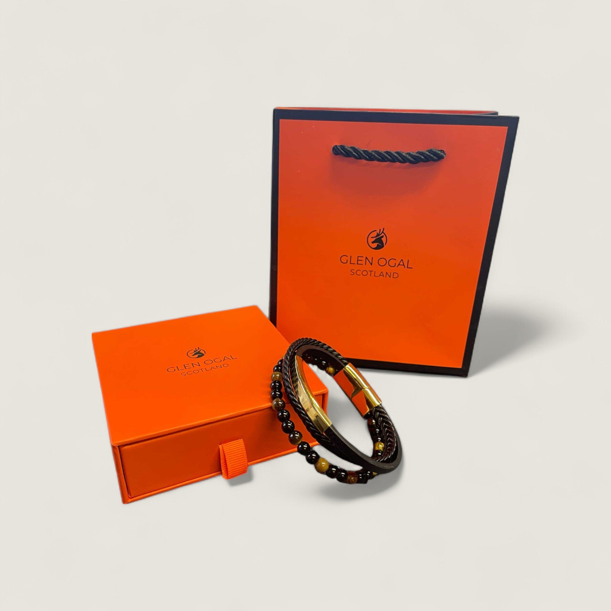 Black Agate & Tiger Eye Multi Bracelet - Gold