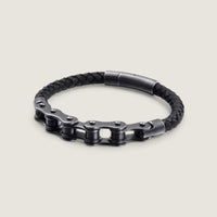 Black Bicycle Stainless Steel Leather Bracelet