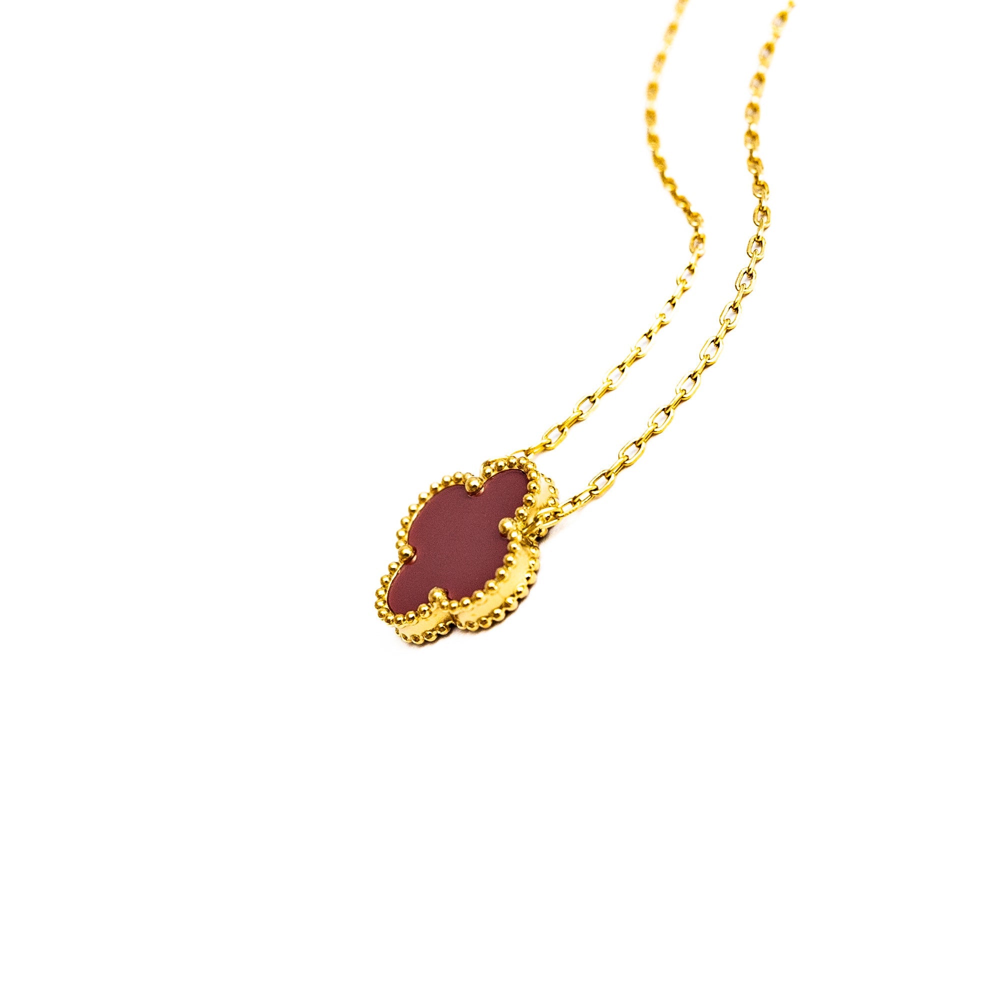 Gold Single Clover Necklace (Wine)