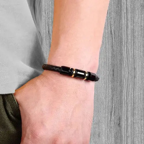 Gold & Black Charm Leather Bracelet