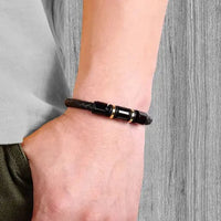 Gold & Black Charm Leather Bracelet