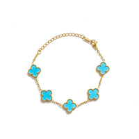 Gold Clover Bracelet (Aqua)