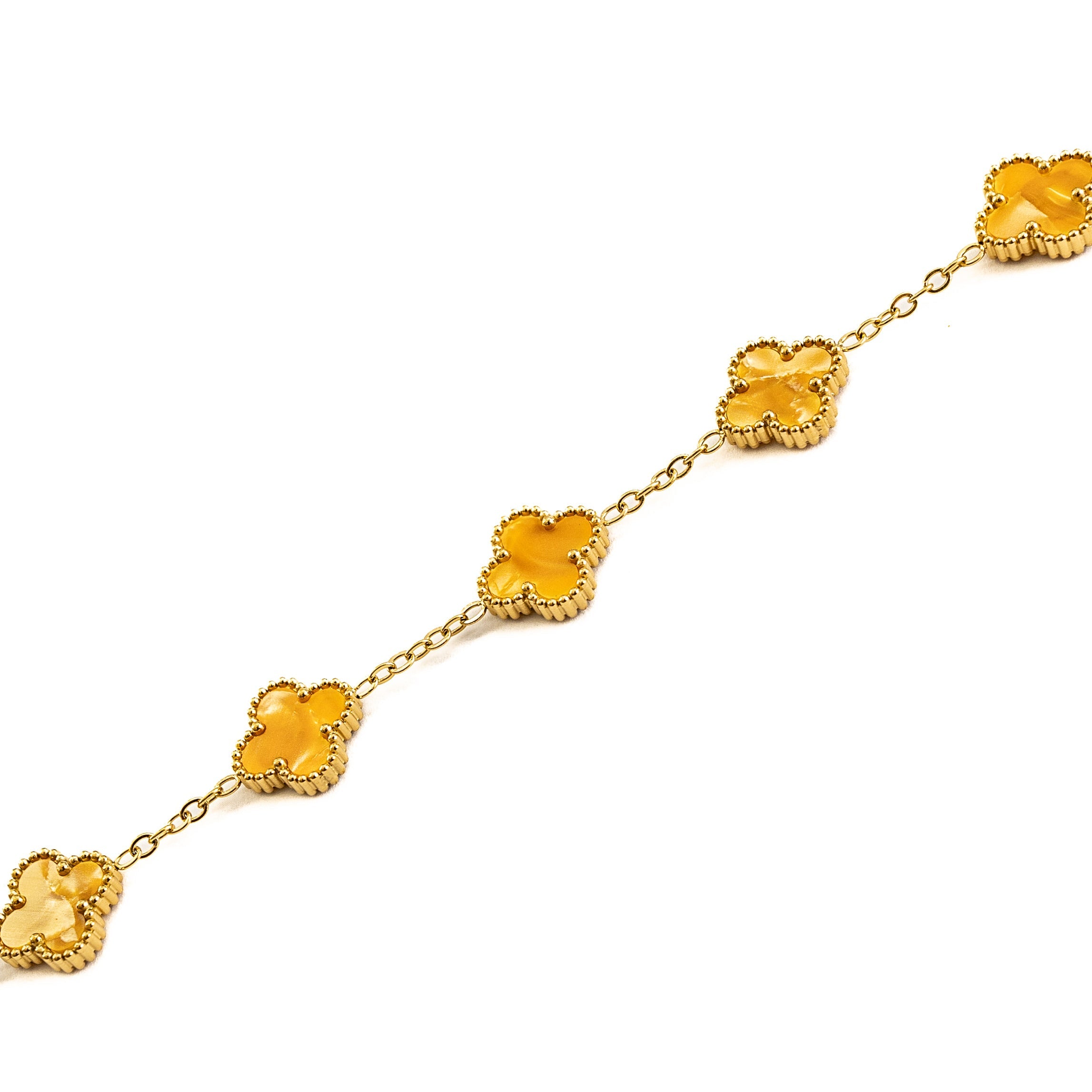 Gold Pearl Clover Bracelet (Apricot)
