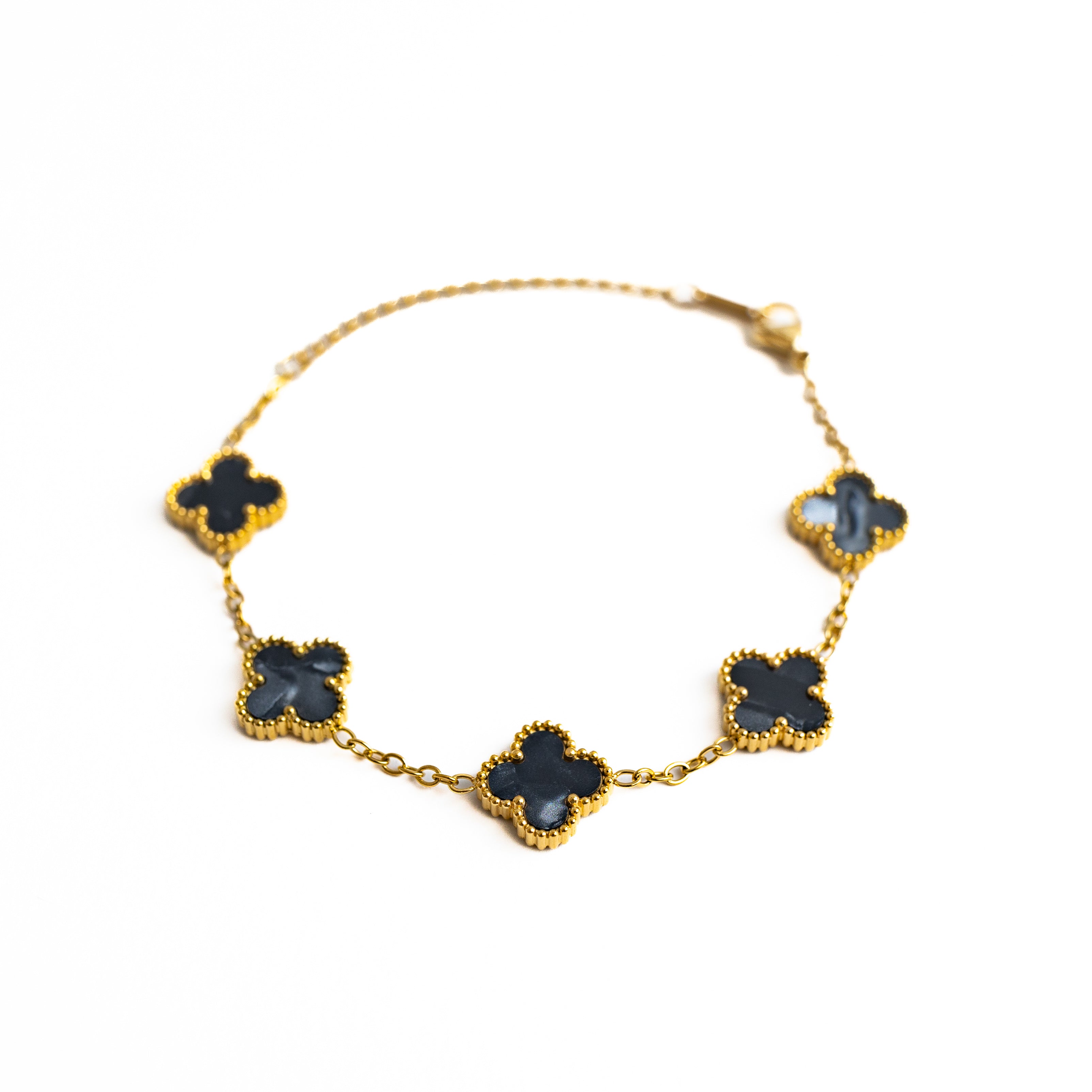Gold Pearl Clover Bracelet (Black)