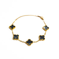 Gold Pearl Clover Bracelet (Black)