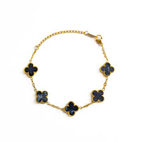 Gold Pearl Clover Bracelet (Black)