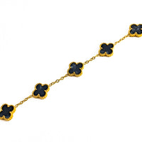 Gold Pearl Clover Bracelet (Black)