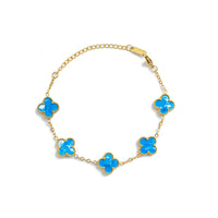 Gold Pearl Clover Bracelet (Blue)