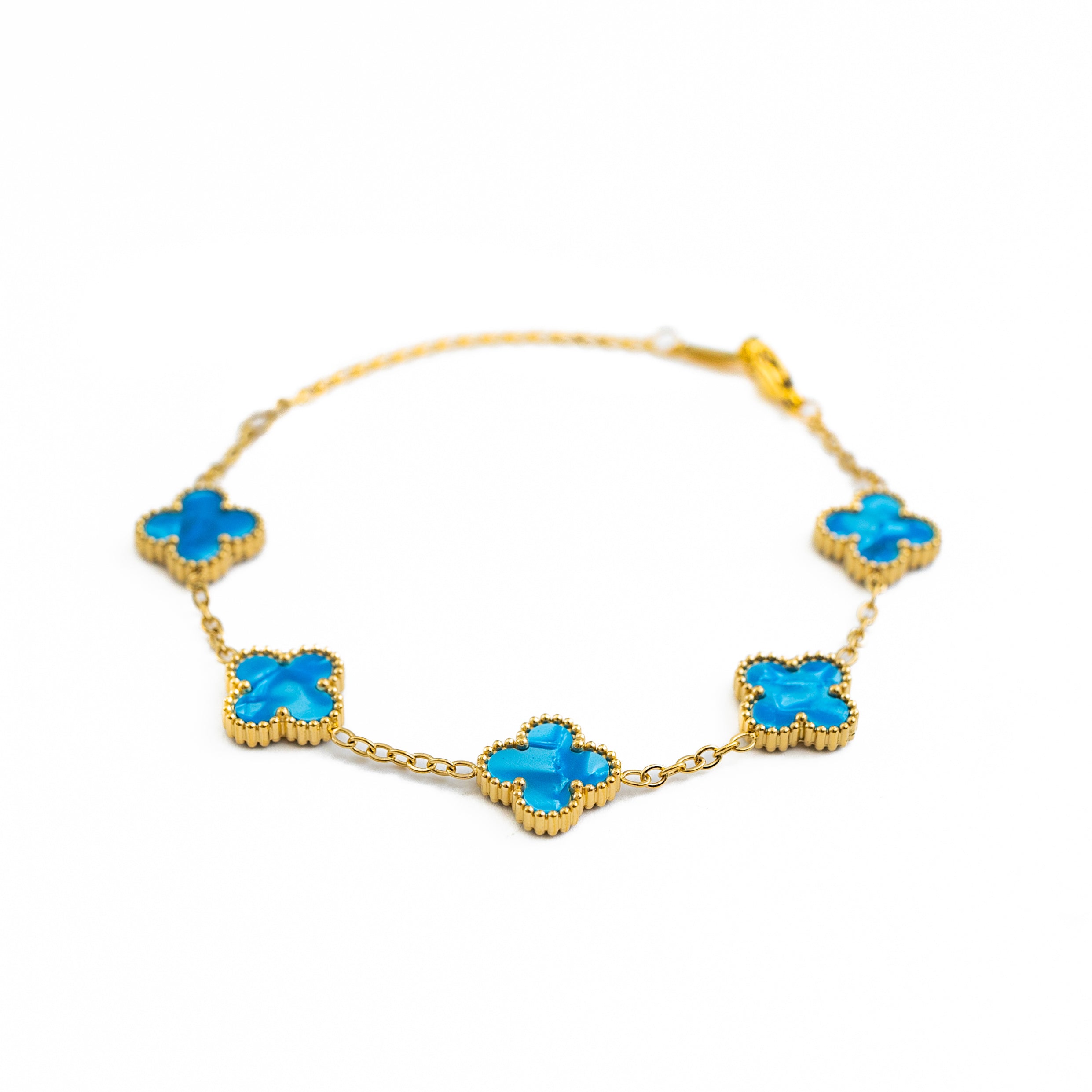 Gold Pearl Clover Bracelet (Blue)